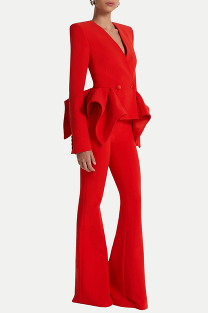 Audith Ruffled Blazer Two Piece Set