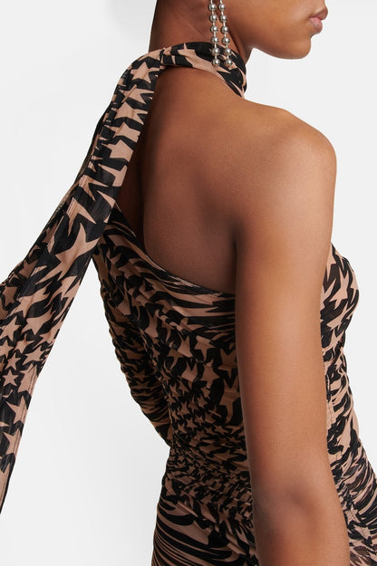 Audrina Star Mesh Asymmetric Mini Dress