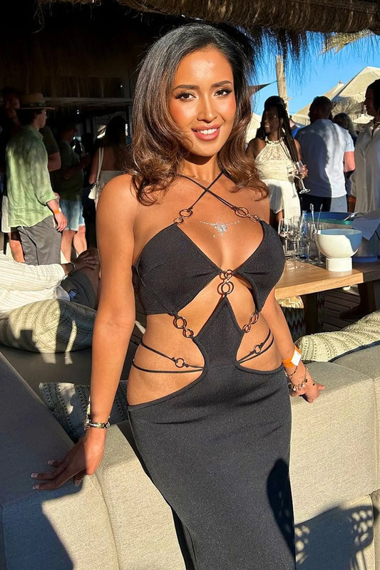 Aurelia Bandage Slip Maxi Dress-Black