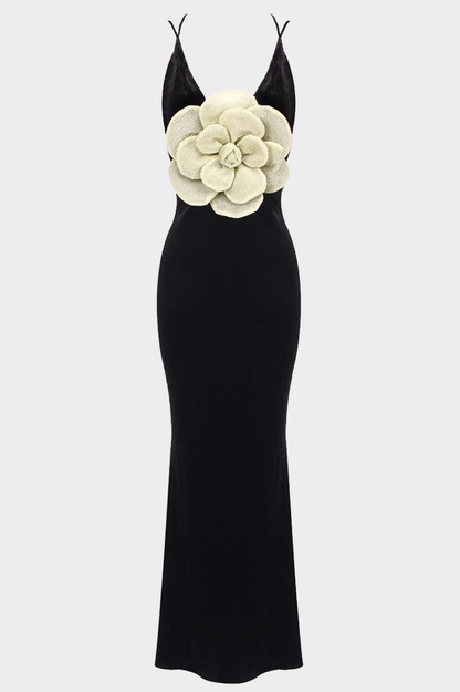 Aurora Floral Velvet Backless Maxi Dress