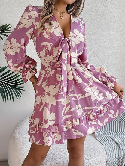 Autumn Flared Sleeve Floral Dress