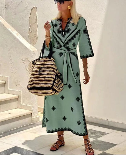 Autumn Fragrant Hemp A-line Boho Dress