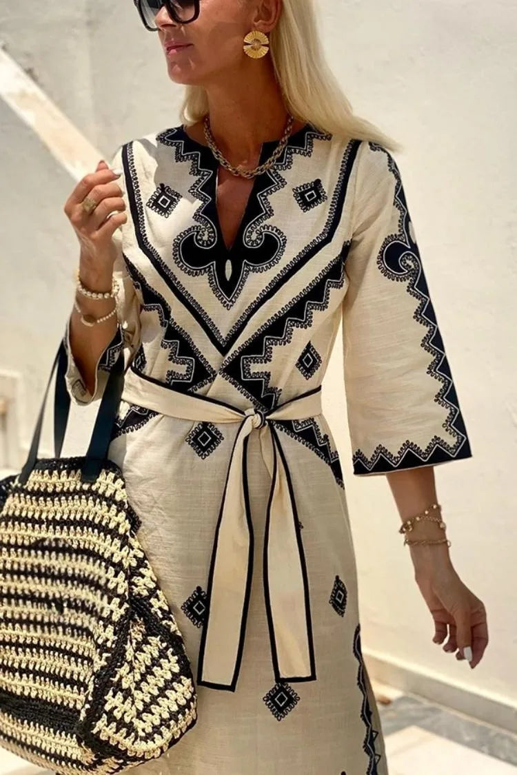 Autumn Fragrant Hemp A-line Boho Dress