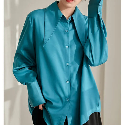 Vintage Satin Silk Turn Down Collar Blouse