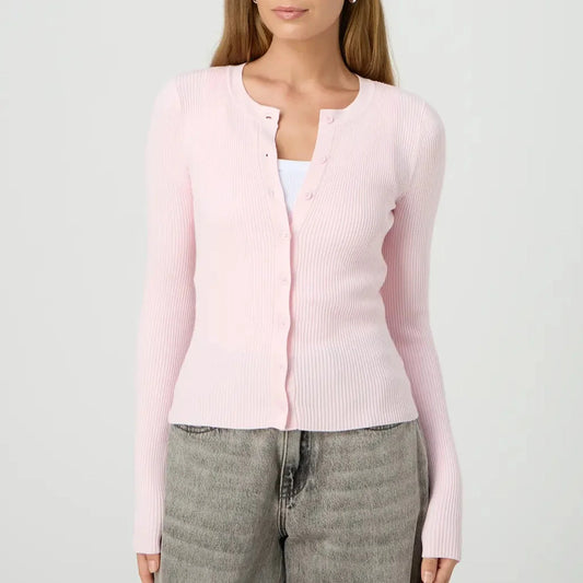 Solid Ribbed Button Up Slim Knit Cardigan