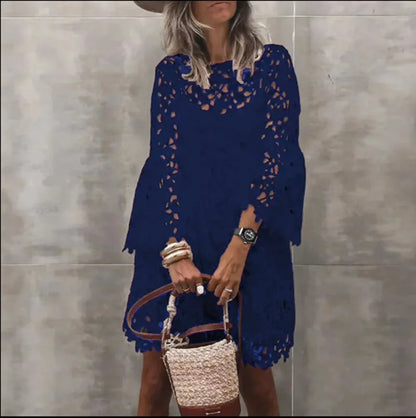 Autumn Solid Color Lace Hollow Floral Casual Floral Dress