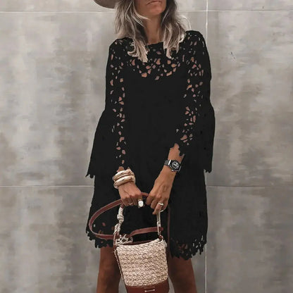 Autumn Solid Color Lace Hollow Floral Casual Floral Dress