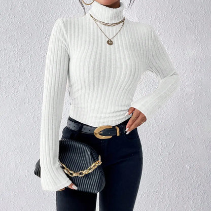 Explosive Solid Color High-Neck Slim Long Sleeve Top Women