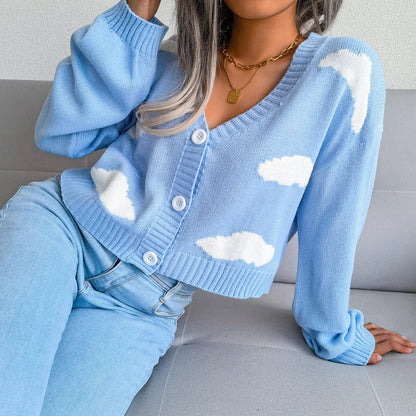 Contrasting Colors V-Neck Knitted Knit Cardigan