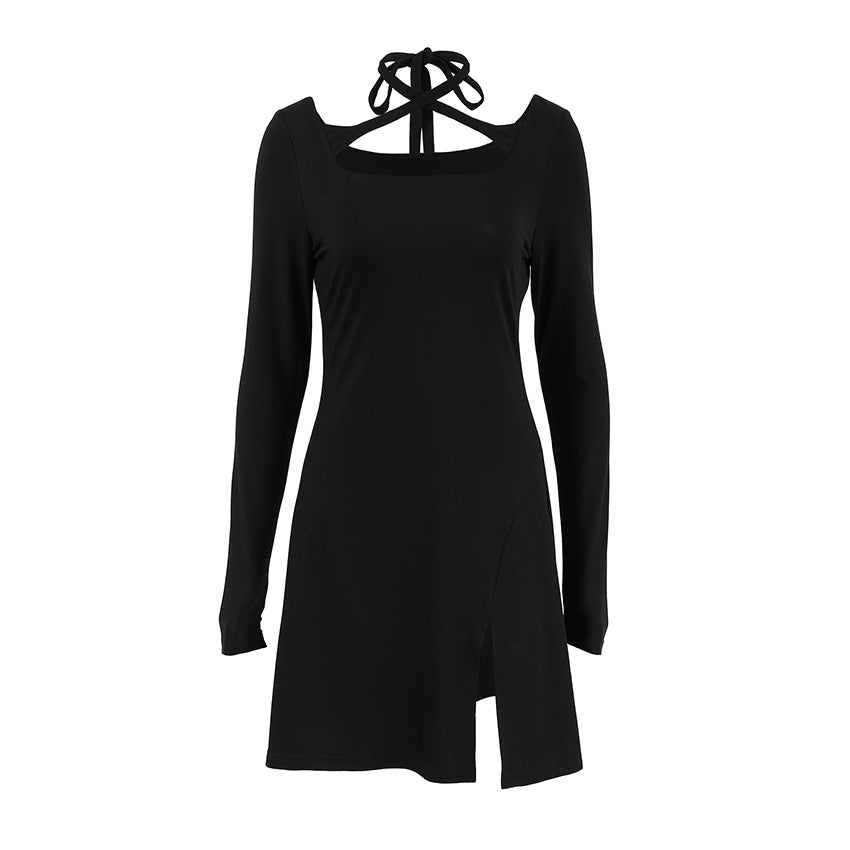 Crisscross Strap Square Neck Cutout A Line Mini Dress