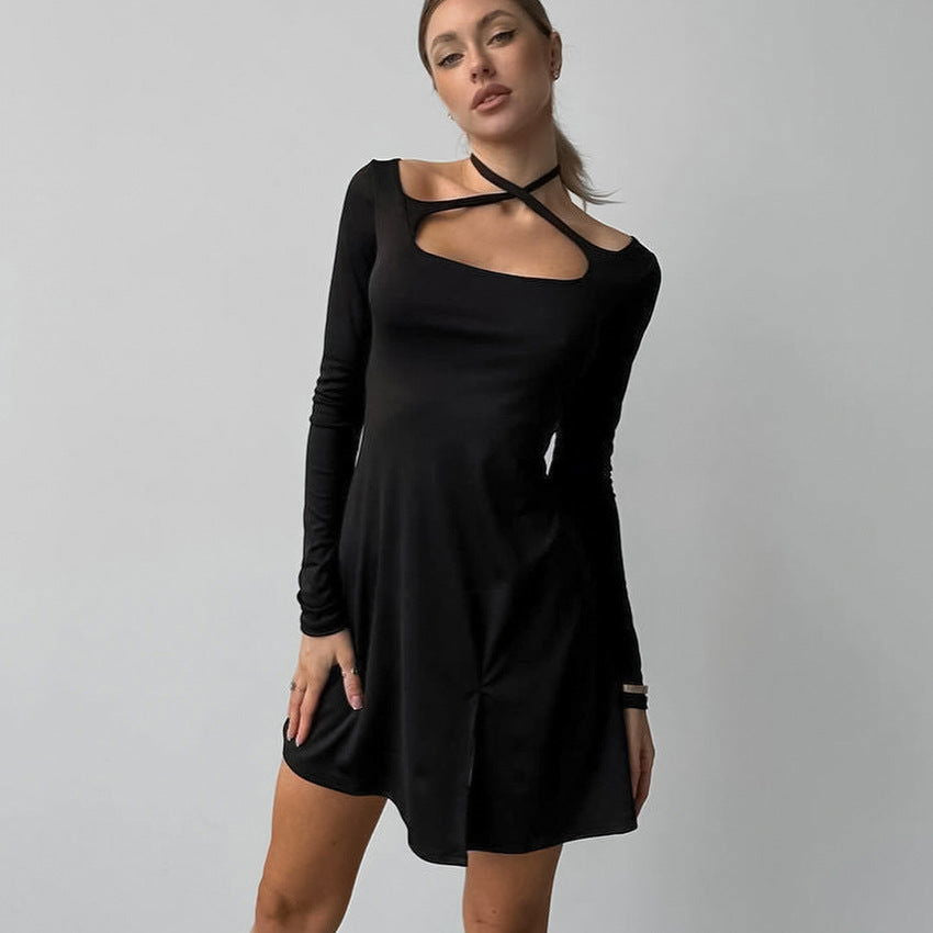 Crisscross Strap Square Neck Cutout A Line Mini Dress