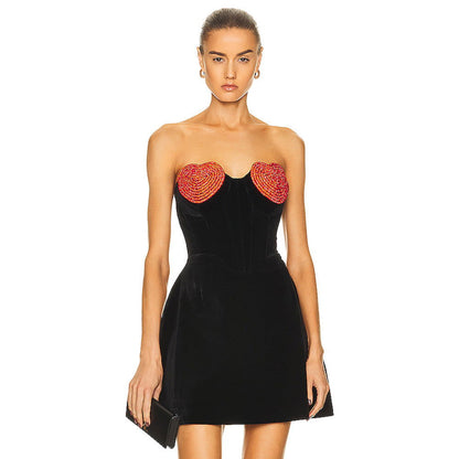 Velvet Sweetheart Heart Appliqué Strapless Corset Mini Dress