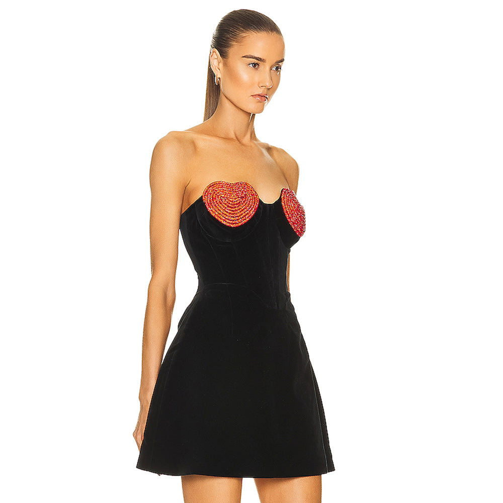 Velvet Sweetheart Heart Appliqué Strapless Corset Mini Dress