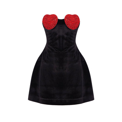 Velvet Sweetheart Heart Appliqué Strapless Corset Mini Dress