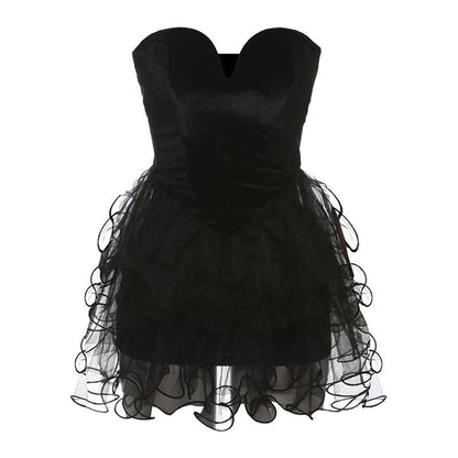 Strapless Sweetheart Corset Velvet Tiered Tulle Bubble Mini Dress