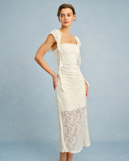 Women's Sleeveless Midi Lace Dress – Ruffle Elegant Summer Party Dress