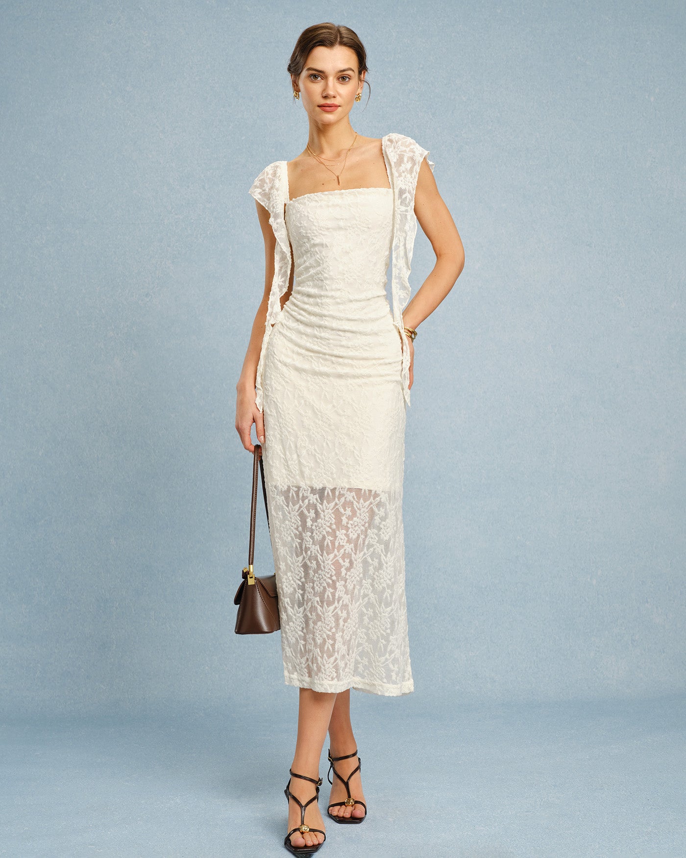 Women's Sleeveless Midi Lace Dress – Ruffle Elegant Summer Party Dress