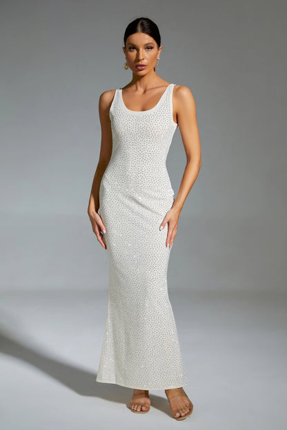 Avianna White Diamond Backless Maxi Dress