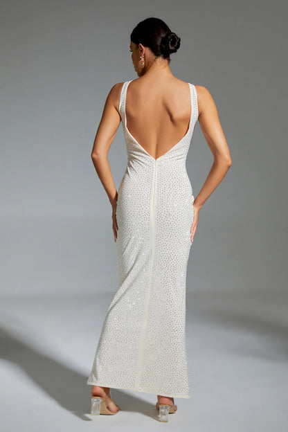 Avianna White Diamond Backless Maxi Dress