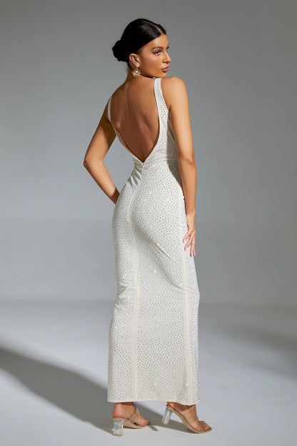 Avianna White Diamond Backless Maxi Dress