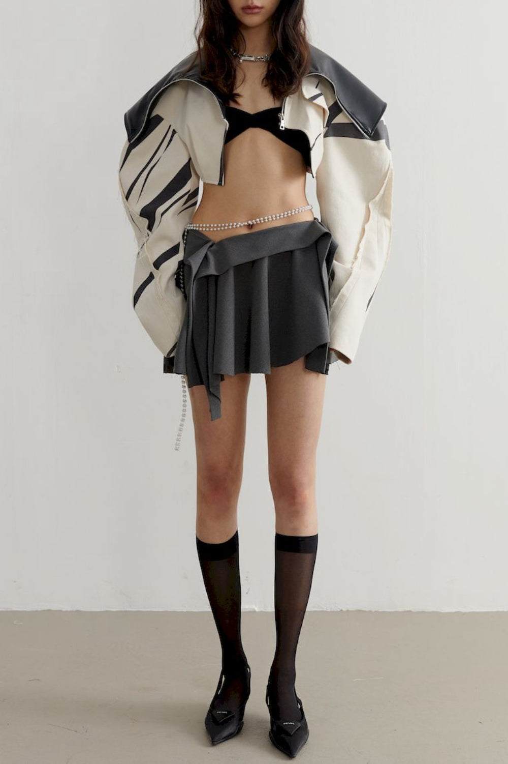 Aviva Leather Stripe Crop Jacket