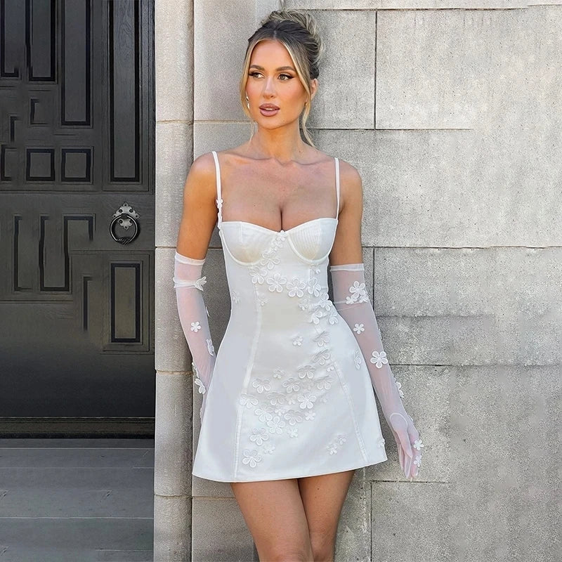 Flower Spaghetti Strap Backless Mini Bodycon Floral Dress