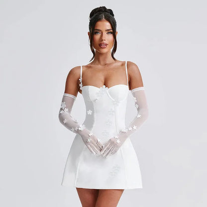 Flower Spaghetti Strap Backless Mini Bodycon Floral Dress