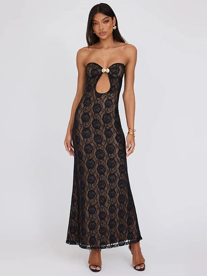 Lace Party Strapless Bodycon Long Floral Dress