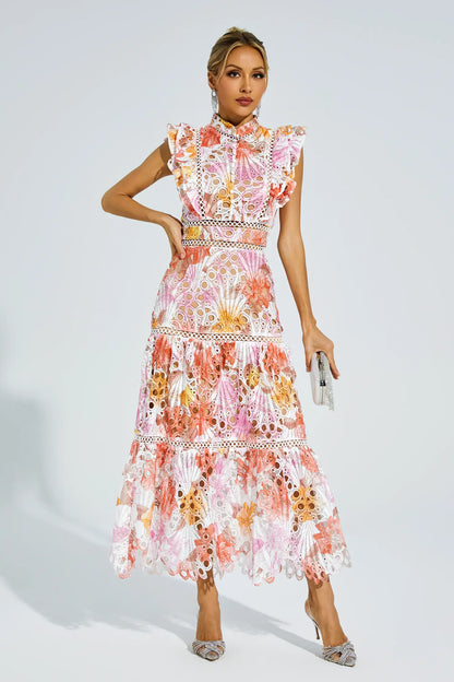 Ayleen Orange Hollow Sleeveless Midi Dress