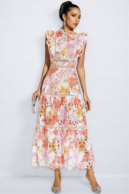 Bria Orange Hollow Sleeveless Midi Dress
