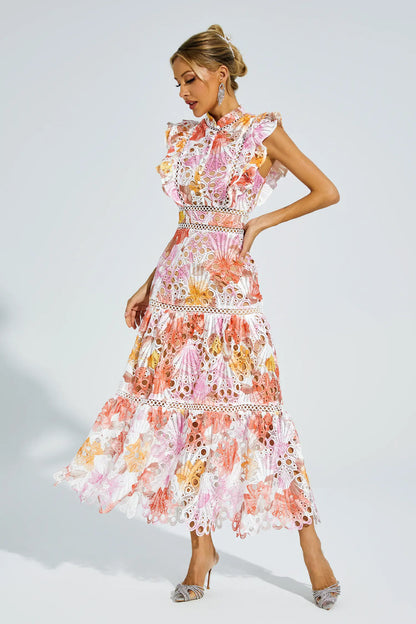 Ayleen Orange Hollow Sleeveless Midi Dress
