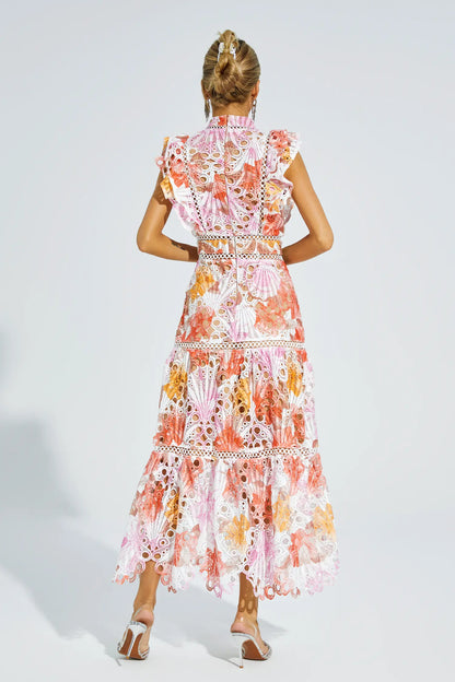 Ayleen Orange Hollow Sleeveless Midi Dress