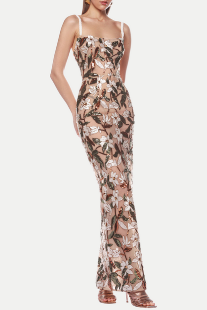 Azul Floral Sequin Embroidered Maxi Dress