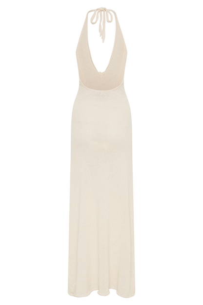 Barbara Halter Floral Applique Knit Maxi Dress