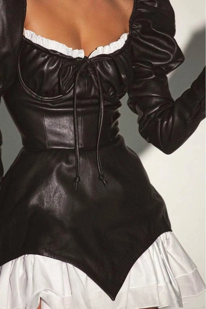 Viola Faux Leather Ruffle Mini Dress