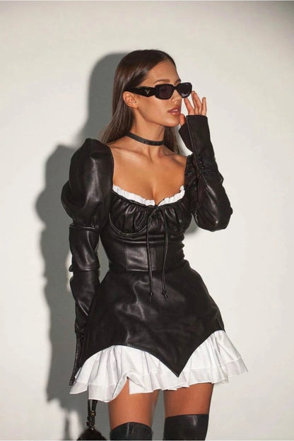 Viola Faux Leather Ruffle Mini Dress