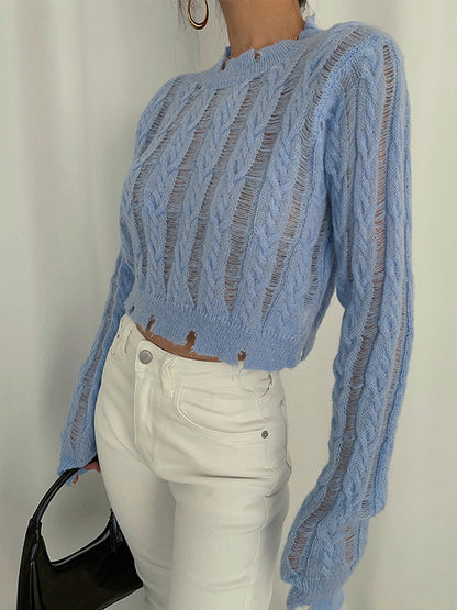 Semi-Sheer Snowflake Crochet Knit Shirt