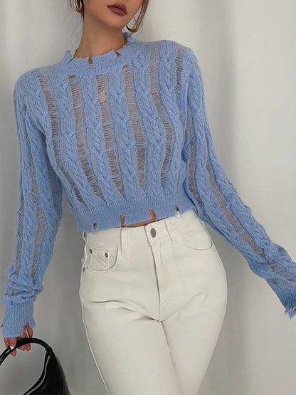 Semi-Sheer Snowflake Crochet Knit Shirt