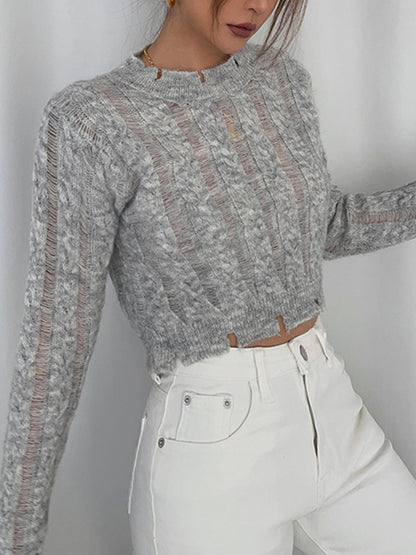 Semi-Sheer Snowflake Crochet Knit Shirt