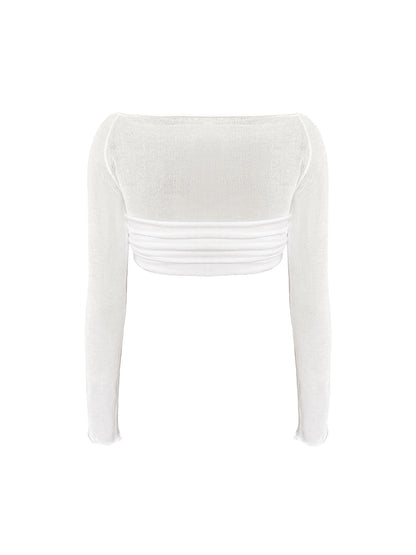 Semi-Sheer Off-Shoulder Mesh Crop