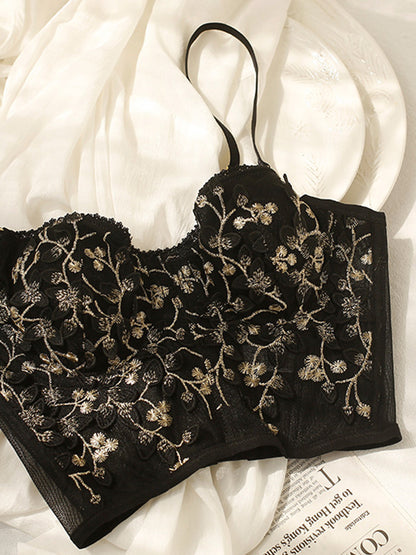 Floral Semi-Sheer Mesh Lace Crop Corset Top
