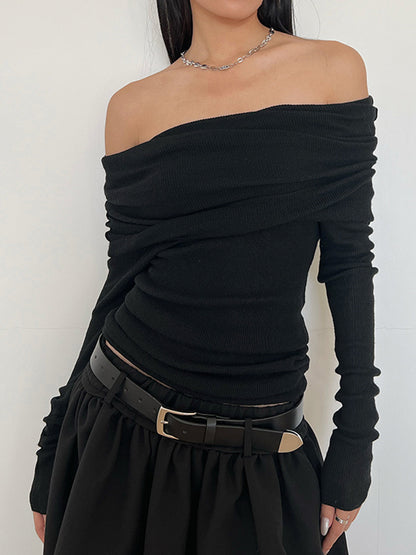 Semi-Sheer Overfold Off-Shoulder Shirt