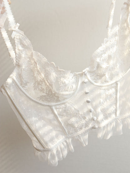 Floral Sheer Lace Mesh Corset Crop Top