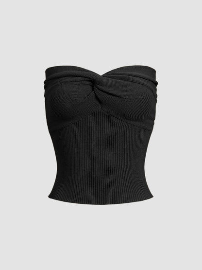 Sweetheart Twist Ribbed Crop Tube Strapless Top