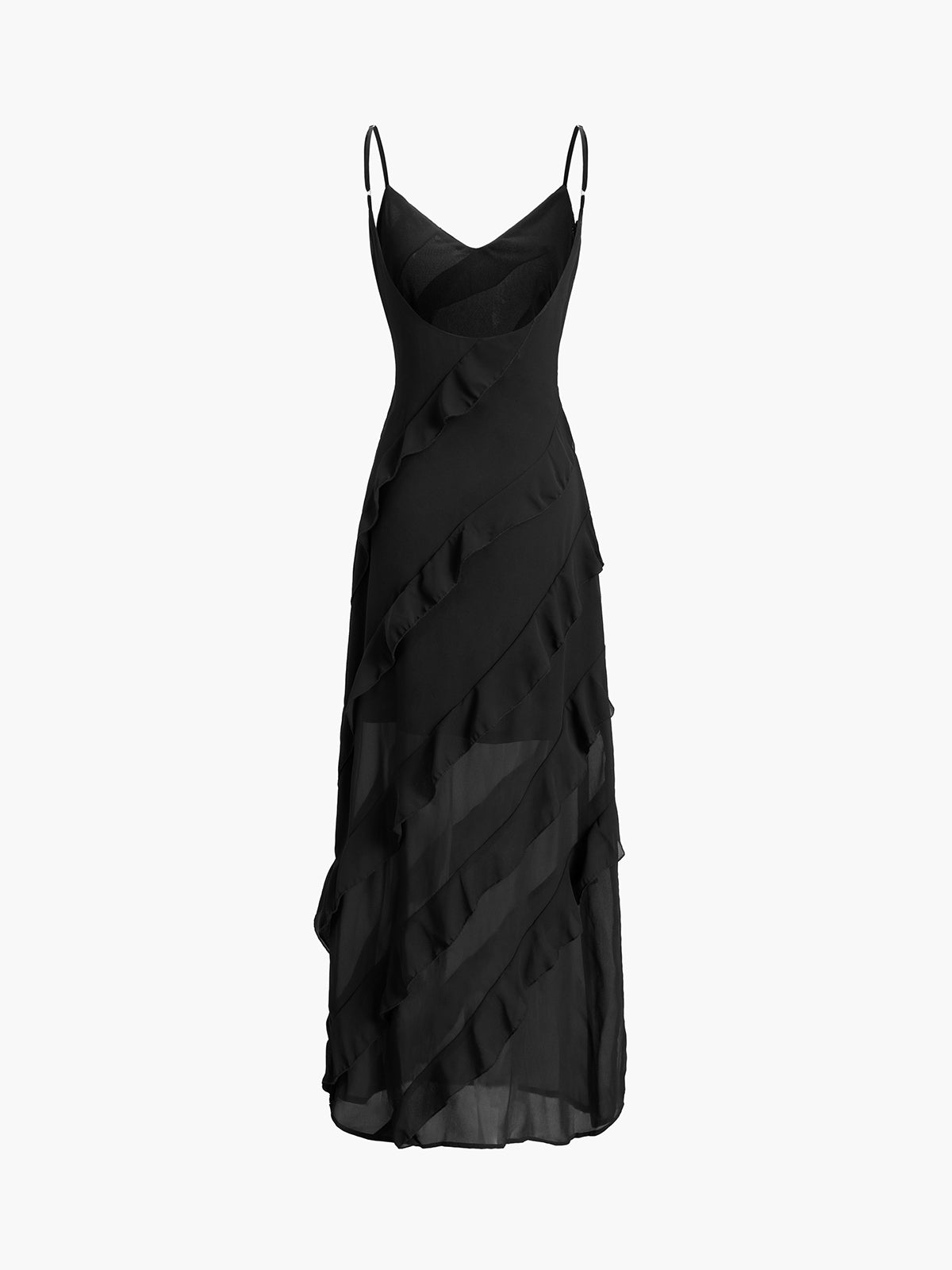 Semi-Sheer Ladder Ruffle Zippered Long Dress