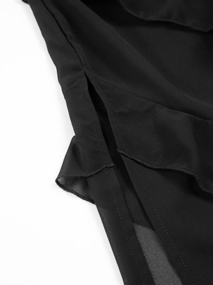 Semi-Sheer Ladder Ruffle Zippered Long Dress