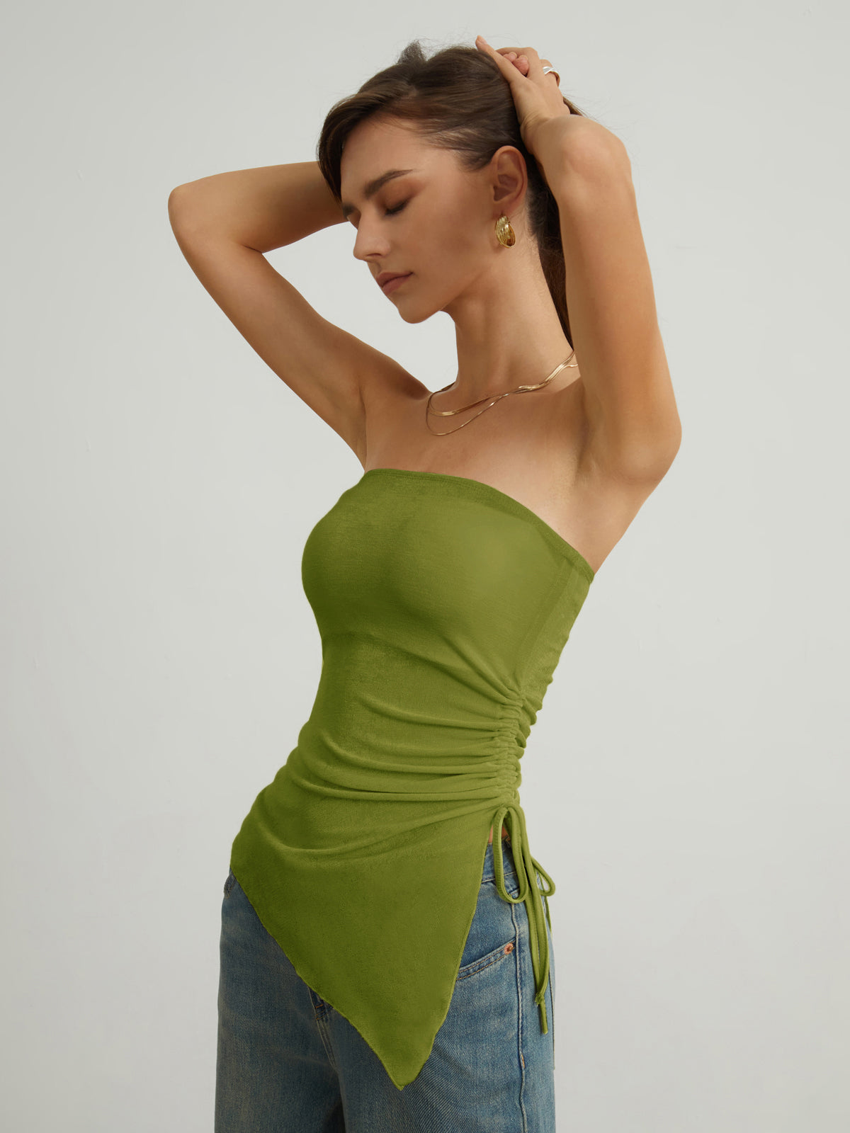 Sheer Drawstring Mesh Cover Up Tube Top