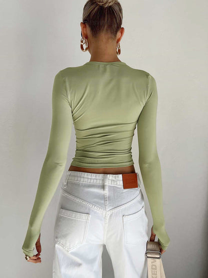 Semi-Sheer Long Sleeve Crop Top