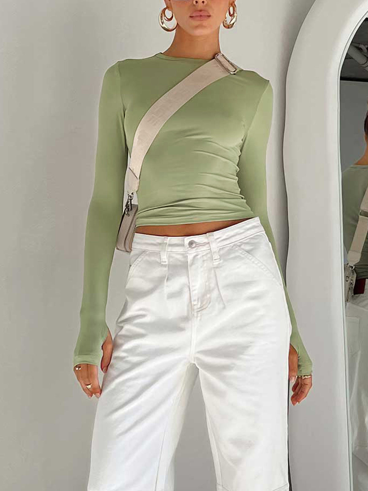 Semi-Sheer Long Sleeve Crop Top