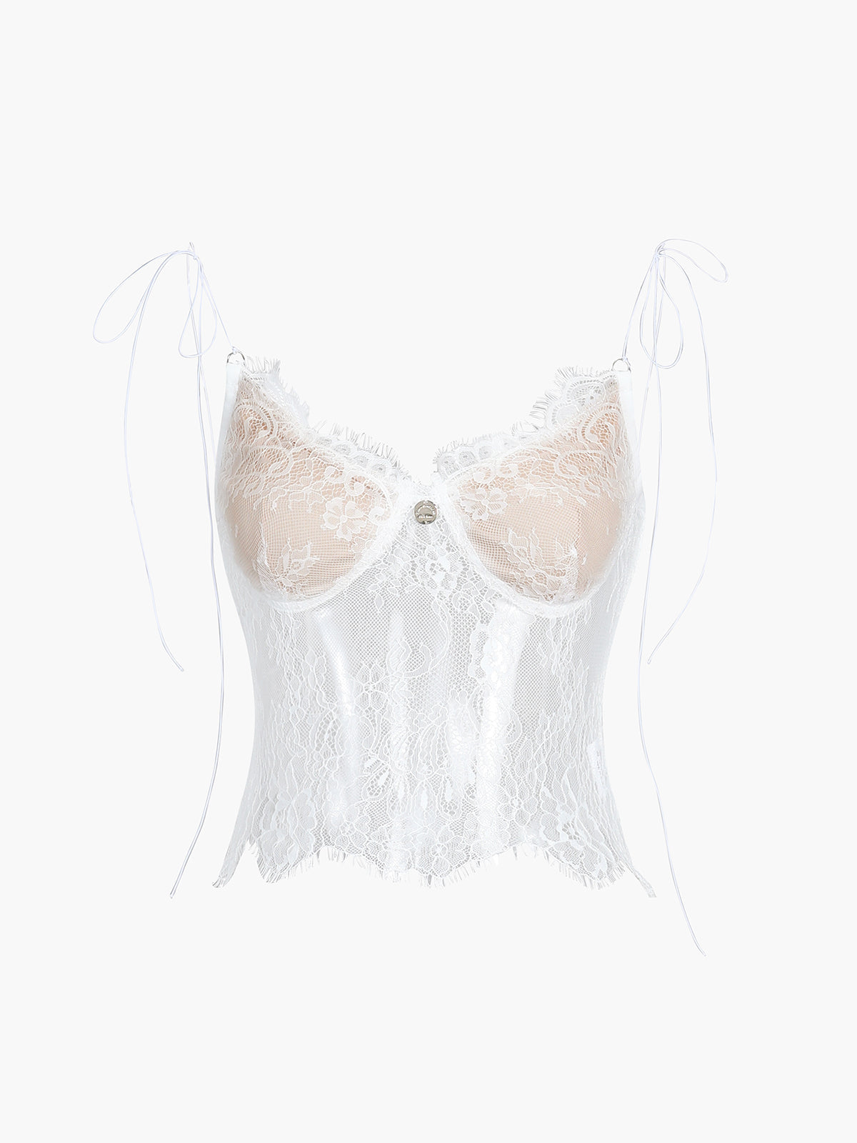 Sheer Tie Shoulder Floral Lace Cami Crop Top